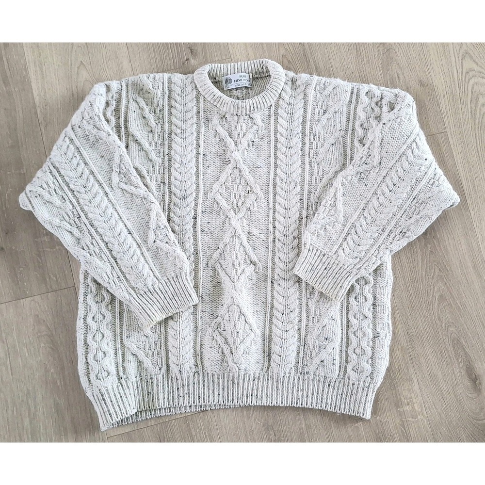 Vintage Irish Aran Sweater M 100% Wool Cable Knit Made Ireland Fisherman Cream